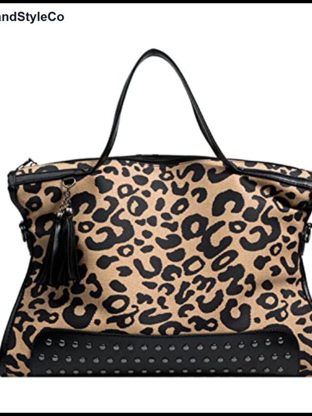 Oversized Studded Leopard Tote Vegan Leather Hobo Shoulder Bag